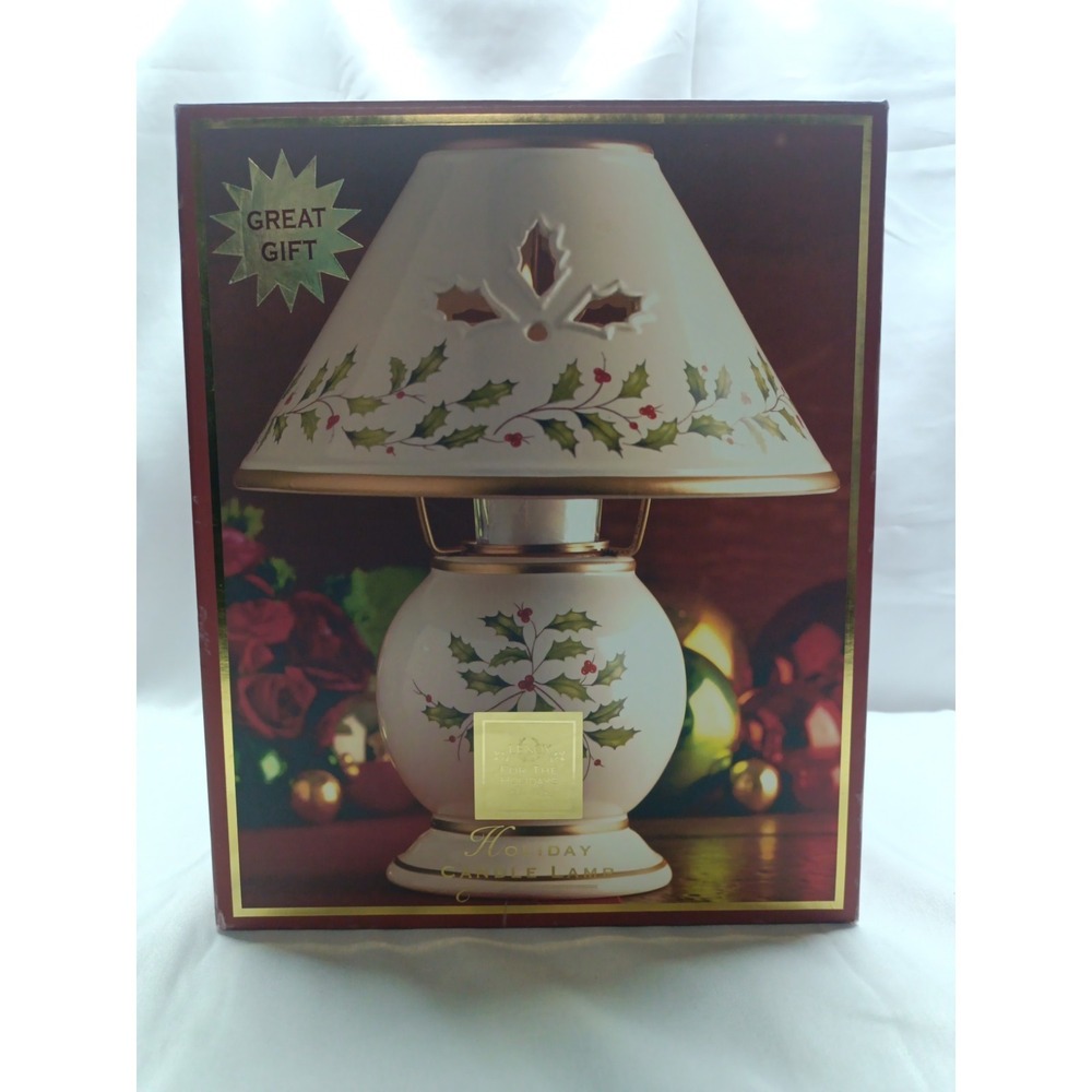 LENOX‎ Holly Winter Greetings Tea Light Lamp Votive Candle Christmas Holiday NOS